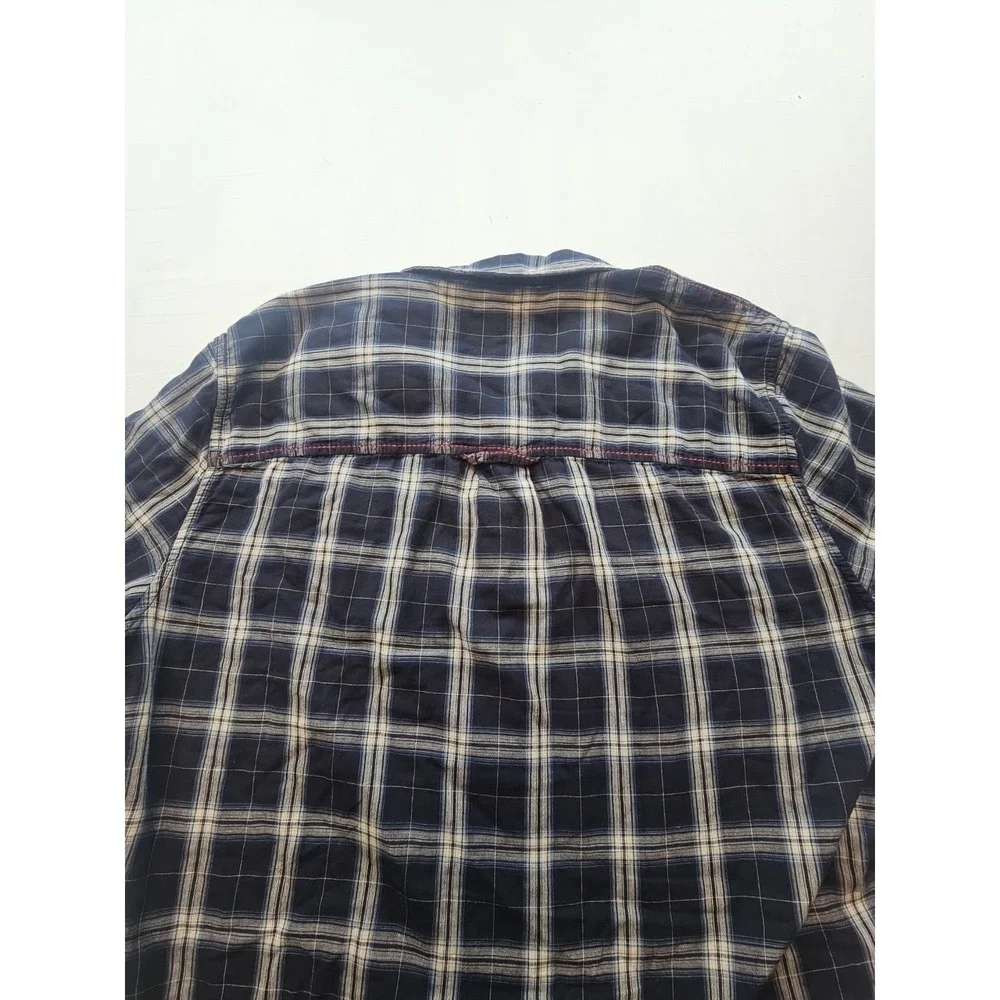 True Religion Mens Western Shirt  Slim Fit Size XL Plaid Dark Blue